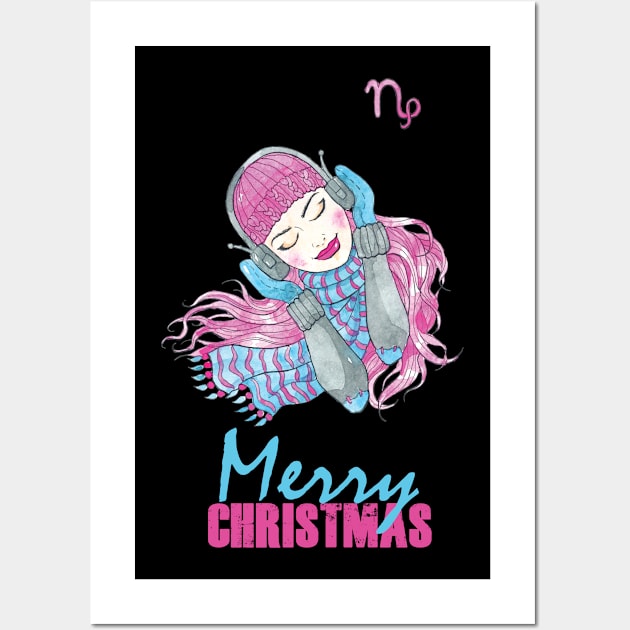 Merry Christmas Capricorn Winter Holidays Wall Art by Fun Planet